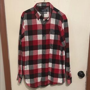 Chaps Men's Red, Black, and White Plaid Shirt